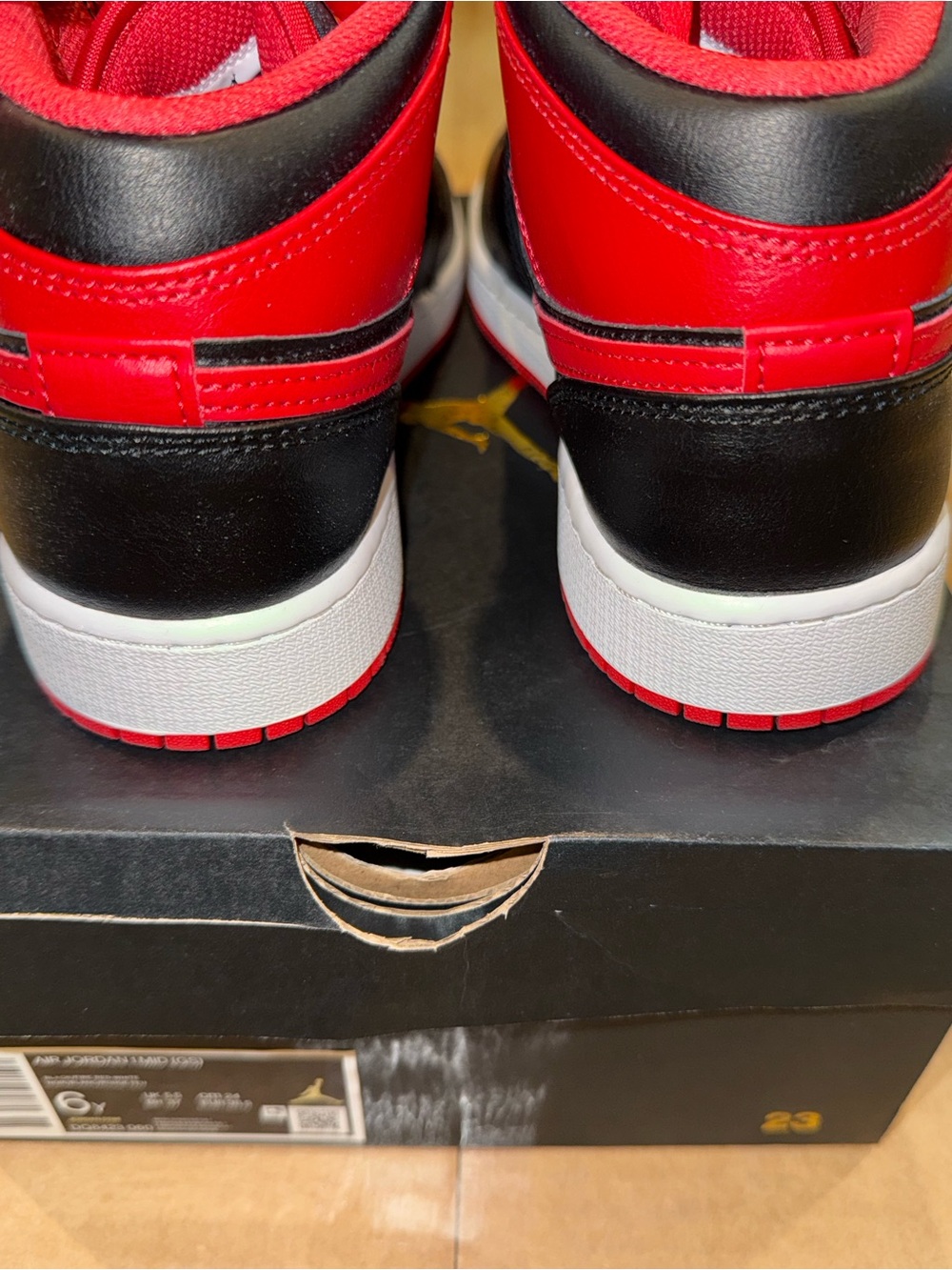 Air Jordan 1 Mid Youth Red and Black Mid-Top Sneakers - Picture 8 of 11